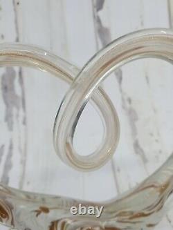 Sculpture abstraite en verre d'art soufflé à la main en forme de cœur, style GCA Murano, paillettes rose doré