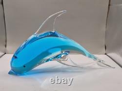 Sculpture de dauphin en verre Murano vintage Archimede Seguso bleu Sommerso 30,5 cm VGC