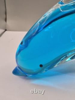 Sculpture de dauphin en verre Murano vintage Archimede Seguso bleu Sommerso 30,5 cm VGC