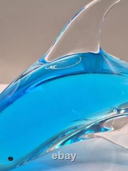Sculpture de dauphin en verre Murano vintage Archimede Seguso bleu Sommerso 30,5 cm VGC