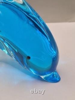 Sculpture de dauphin en verre Murano vintage Archimede Seguso bleu Sommerso 30,5 cm VGC