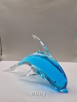 Sculpture de dauphin en verre Murano vintage Archimede Seguso bleu Sommerso 30,5 cm VGC