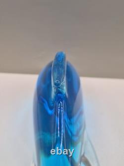 Sculpture de dauphin en verre Murano vintage Archimede Seguso bleu Sommerso 30,5 cm VGC