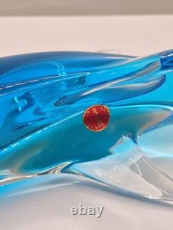 Sculpture de dauphin en verre Murano vintage Archimede Seguso bleu Sommerso 30,5 cm VGC