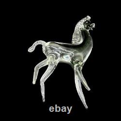 Sculpture de figurine de cheval noir enfumé en verre d'art de Murano vintage 10t 6w