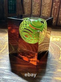 Sculpture en verre d'art moderniste Rare Beranek Sklo Ladislav Oliva - Cube et sphère