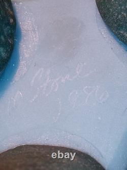 Sculpture en verre d'art vintage signée à la main par Molly Stone 1986 Bol réfléchissant