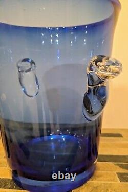 Seau à glace en verre soufflé à la main bleu cobalt de style vintage