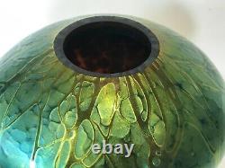 Signé 2013 Stuart Abelman Green Blown Art Vase Vase Bowl W Flower Frog Ikm60