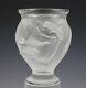 Signé En France Lalique Cristal Rosine Oiseaux Givrés Slanted Rib Art Glass Vase