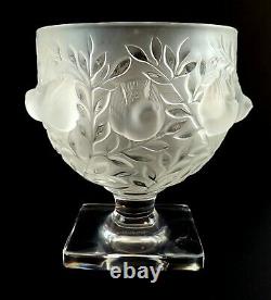 Signé Lalique France Art Glass Elizabeth Brossé À Pied Vase Bowl D'oiseau