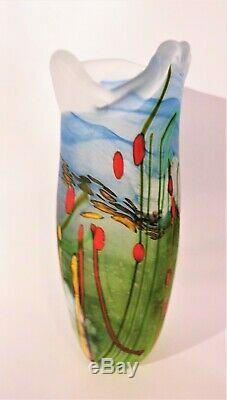 Signé Norman Stuart Fond Clarke Vase En Verre D'art