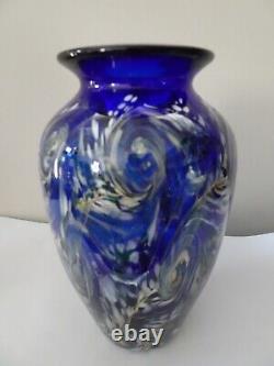 Signé Paul R Bendzunas Starry Night Studio Art Vase En Verre Cobalt Bleu