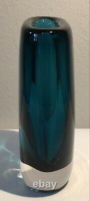 Signé Solid Vicke Lindstrand Kosta Boda Vase Turquoise Sommerso Verre 1950, H4