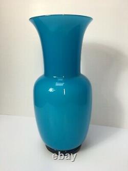 Signé Venini Murano Italian Art Glass Teal Green Floral Vase