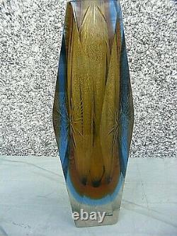 Sommerso Art Glass Vase Mandruzzato Facetted Glass 12 Pouces