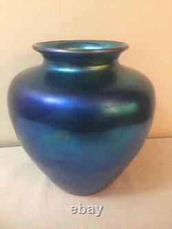 Steuben Art Glass Grand Vase Bleu Aurene