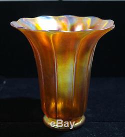 Steuben Gold Aurene Art Vase Trompette En Verre