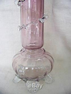 Stevens & Williams Art Glass Vase Footed Améthyste Et 15 Clair Grand