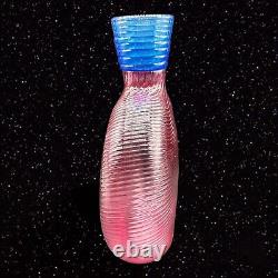 Studio Paran Post Swirl Art Vase En Verre Bleu Top Magenta Rose Signé 8t 1.75w