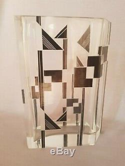Stylisé Tchèque Art Deco So Deco Tchèque Karel Palda Verre Noir Géométrique Vase
