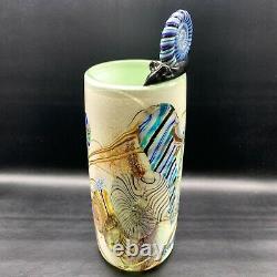 Sumo Glass Studio Art Glass Marty Crochet Bleu Escargot Ammonite Vase Fossil Signé