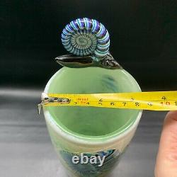 Sumo Glass Studio Art Glass Marty Crochet Bleu Escargot Ammonite Vase Fossil Signé