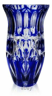 Superbe Antique Val St. Lambert Art Glass Blue Cut To Clear Vase