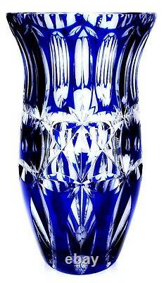 Superbe Antique Val St. Lambert Art Glass Blue Cut To Clear Vase