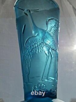 Superbe Libochovice Art Déco Vase En Verre Grues Storks C. 1930 S. Reich & Co
