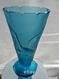 Superbe Libochovice Art Déco Vase En Verre Grues Storks C. 1930 S. Reich & Co