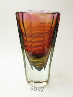Superbe Vase En Verre Contemporain Tchèque Sommerso Pavel Havelka Style