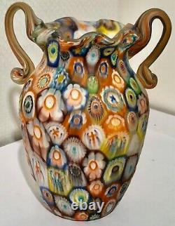 Superbe Vase En Verre D’art De Très Haute Qualité Murano Millefiori Murrine Freeform