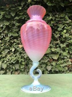 Superbe Vase En Verre Opalescent Art Empoli Murano Opale Italienne Des Années 1950