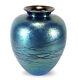 Superbe Vintage 1995 Don Carlson Art Studio Vase En Verre Bleu Irisé Fileté