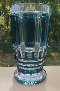 Superbe Vintage Val Saint-lambert Art Glass Vase Teal Par Charles Graffart