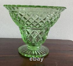 Superbe grand vase en verre vert dépression de style Art Déco vintage