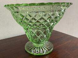 Superbe grand vase en verre vert dépression de style Art Déco vintage