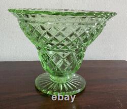 Superbe grand vase en verre vert dépression de style Art Déco vintage