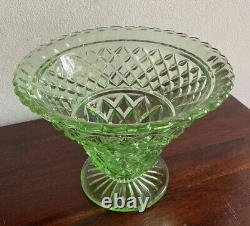 Superbe grand vase en verre vert dépression de style Art Déco vintage