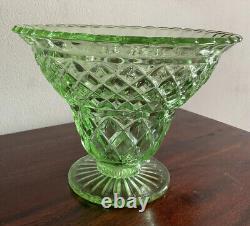 Superbe grand vase en verre vert dépression de style Art Déco vintage