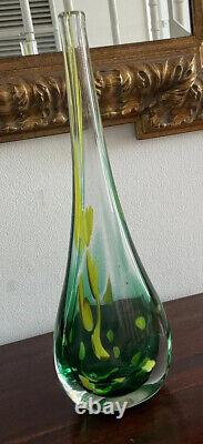 Superbe vase en verre art déco tons de vert et jaune