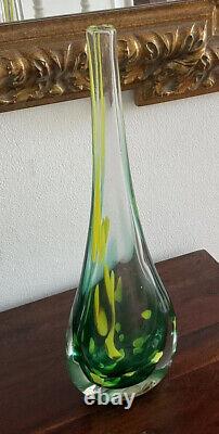 Superbe vase en verre art déco tons de vert et jaune