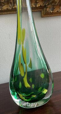 Superbe vase en verre art déco tons de vert et jaune