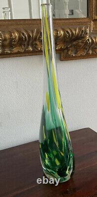 Superbe vase en verre art déco tons de vert et jaune