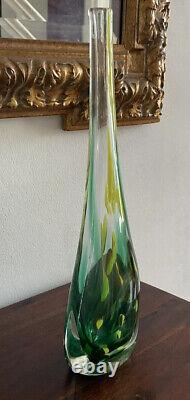 Superbe vase en verre art déco tons de vert et jaune