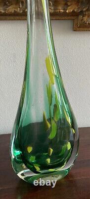 Superbe vase en verre art déco tons de vert et jaune