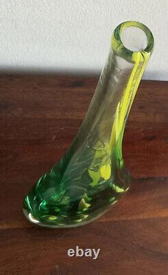 Superbe vase en verre art déco tons de vert et jaune