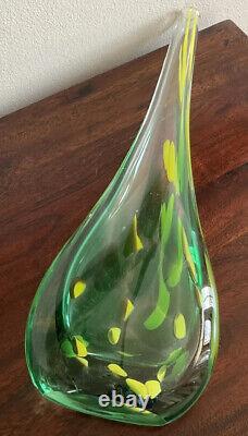 Superbe vase en verre art déco tons de vert et jaune