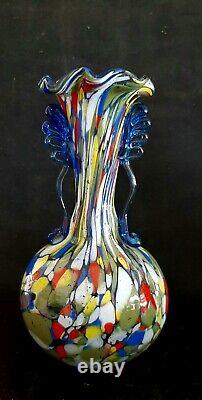 Superbe vase en verre multicolore de style art déco tchèque/bohémien des années 1930